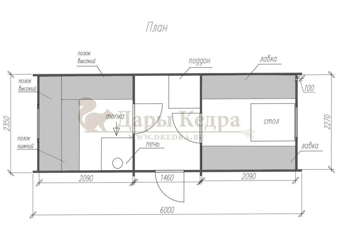 Баня «Викинг» из кедра 6х2,2 метра с боковым входом